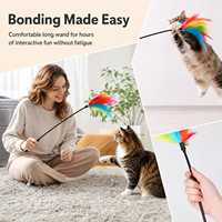 Jouet interactif classique pour chat : bâton à plumes avec clochette, jouet de chat en peluche douce, avec poignée en métal et plastique pour animaux de compagnie