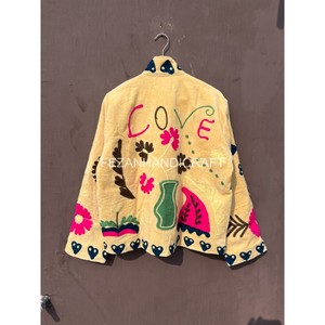 Chaqueta Acolchada de Terciopelo con Bordado Floral Unisex para Mujer, con Dos Bolsillos Laterales, Forro de Algodón de Secado Rápido, Largo Regular - Product Image 5