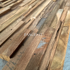 Panneau mural géométrique moderne en bois de teck naturel, revêtement empilé, décoration intérieure rustique, accent mural en bois massif, maison, café, hôtel - Product Image 3