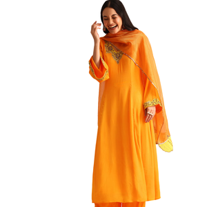 Orange Embroidered Chiffon Kurta Palazzo Set Wholesale <b>Women</b> Ethnic Apparel OEM Clothing Factory Supplier Custom Party Wear <b>Suit</b> - Product Image 2