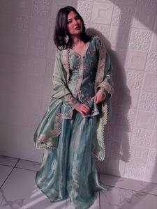 Heavy Fandy <b>Viscose</b> Ethnic Salwar Kameez <b>Fabric</b> with Heavy Embroidery Sequins Work Quick Dry - Product Image 5