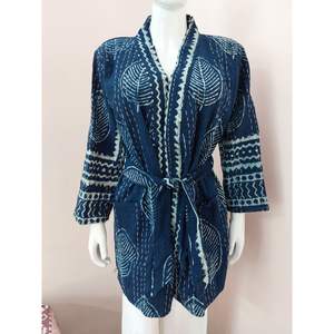 Most Selling Floral <b>Kimono</b> <b>Jacket</b> 100% Cotton Printed Embroidered Traditional Indian Style Breathable Midi Length Natural - Product Image 2