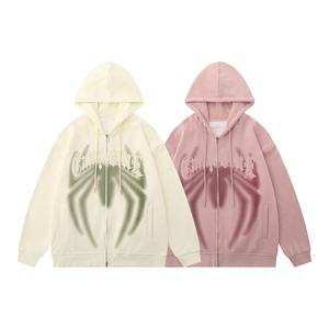 American Wholesale Retro-Patch Spider-<b>Cardigan</b> Men And Women Autumn Loose-Oversize Hooded Heavyweight Hoodie - Product Image 1