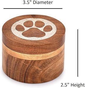 Acacia Wood Pet <b>Urns</b> for Ashes | Bulk Memorial Keepsake Box with White Paw Print Design for Dogs & <b>Cats</b> Cremation Ash Storage - Product Image 4