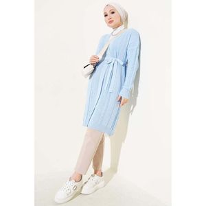 Cárdigan de mujer con Cinturón estampado de punto de arroz azul - Product Image 2