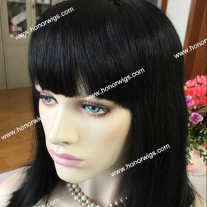 Parrucche HONOR BRAND 100% capelli Remy umani <span class=keywords><strong>parrucca</strong></span> piena di pizzo in Stock F871 Design senza colla <span class=keywords><strong>con</strong></span> <span class=keywords><strong>frangia</strong></span> spessa lunghezza delle spalle - Product Image 1