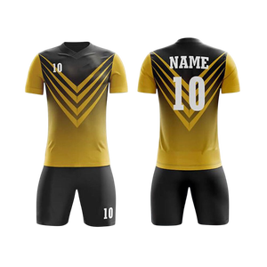 Uniforme de fútbol negro y amarillo personalizado para hombres, Conjunto de camiseta de fútbol con pantalones cortos, nombre del equipo, número, kit deportivo, atuendo transpirable - Product Image 5