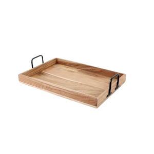 Grand plateau de service moderne en bois d'acacia avec poignées pouf multi-usage conçu pour le service des aliments - Product Image 2
