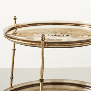 Pour AmazonSale 2 niveaux bambou Texture gâteau support métal marteau Lustre verre soufflé Dessert servant table pour les fêtes mariages - Product Image 3