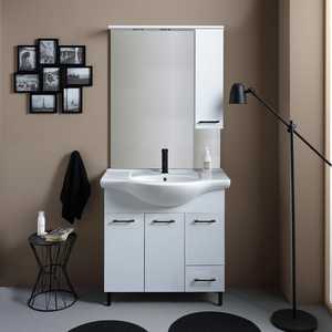 85cm White Bathroom Cabinet with <b>Doors</b> and Drawers Sink <b>Mirror</b> and Ravenna Wall Unit Export Set - Product Image 2