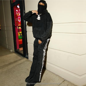 Sweat-shirt unisexe personnalisé en molleton bouclette, coupe courte, avec impression numérique délavée et strass, grammage lourd, style streetwear hiver - Product Image 3