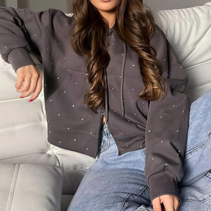 Premium quality Best Seller 100% Cotton Rhinestone Zipper-Up Hoodie Custom Logo Private Label Streetwear Unisex <b>Black</b> hoodie - Product Image 5