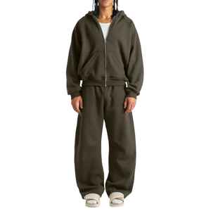 Conjunto Deportivo Informal Holgado de Felpa 100% Algodón Personalizado con Cremallera Completa, Sudadera con Capucha y Pantalones Deportivos Unisex - Product Image 6