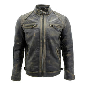 Nouvelle veste de motard matelassée en cuir 100 % noir rétro décontractée zippée pour homme, collection 2026 - Product Image 1