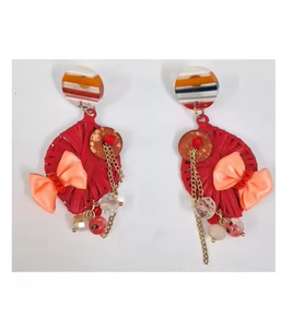 Boucles d'oreilles pendantes bohèmes multicolores faites à la main avec des perles, chaîne en tissu et pompons, bijoux tendance - Product Image 3