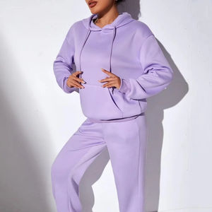 Ensemble pantalon de survêtement et sweat à capuche personnalisé pour femmes Ensemble sweat à capuche et jogging à épaules tombantes pour femmes Ensemble deux pièces - Product Image 1