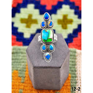 Southwest Handmade Turquoise Peacock Dahlia & Sterling Silver <b>Adjustable</b> <b>Ring</b> Rose Gold Plated Bezel Setting for Gift - Product Image 1