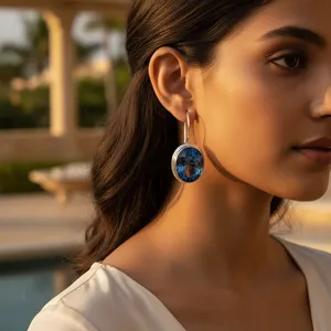Pendientes de Oro Blanco Chapados en Oro con Gema Azul para Uso Diario y Ocasiones Especiales para Mujer - Product Image 2