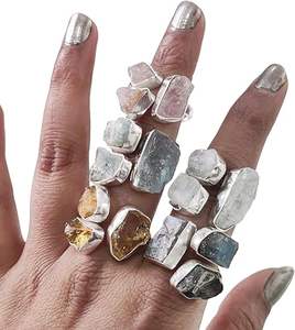 Anillo de Piedras Preciosas en Bruto para Mujer, Piedra Lunar Natural, Labradorita, Granate, Citrino, Joyería de Plata de Ley 925 - Product Image 1