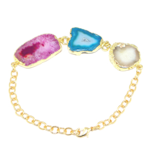 Antique Fashion Natural Agate Slice Gemstone 24K Gold Plated Adjustable Chain Healing Crystal <b>Bracelet</b> Jewelry For Women Girls - Product Image 2