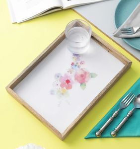 Blossom manguier bois 14 pouces plateau rectangulaire bois avec poignées plateau de service décoratif plateau pour table de petit déjeuner décoratif - Product Image 6
