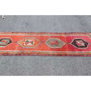 2.9x9.8 ft <b>Runner</b> Vintage Rug, Turkish Rug, <b>Red</b> Black Southwestern Wool Rug - Product Image 3