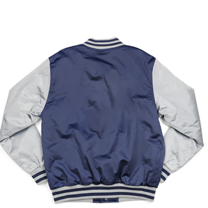 Chaqueta Bomber de Béisbol Clásica Unisex Azul Marino y Gris, Lisa, de Satén, con Cuello en V y Puños, Reversible, Impermeable, para Primavera - Product Image 4