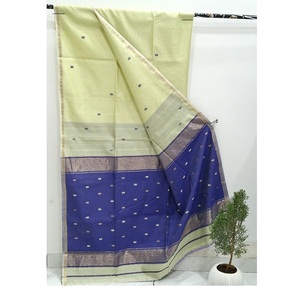 Sari Maheshwari con borde de diamantes pequeños, ligero, de algodón y seda, elegante, étnico, para fiestas. - Product Image 3