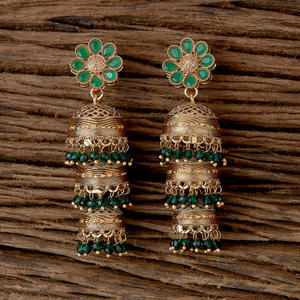 Superbe collection exclusive de boucles d'oreilles Triple Jhumki antiques plaquées or au design impeccable - Product Image 3