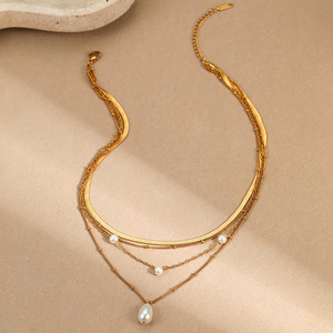 Elegante Conjunto <span class=keywords><strong>de</strong></span> Collares <span class=keywords><strong>de</strong></span> Perlas en Capas <span class=keywords><strong>de</strong></span> Acero Inoxidable Tono Dorado Estilo Bohemio para Mujer, Joyería <span class=keywords><strong>de</strong></span> Moda Bohemia <span class=keywords><strong>de</strong></span> Acero Inoxidable - Product Image 2
