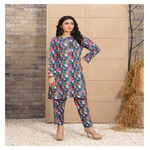 Top Branded Pakistani 100% <b>Linen</b> Girls Suits Original Digital Print Tawakkal Design Woven Lace Button 2-Piece <b>Set</b> Natural Color - Product Image 4