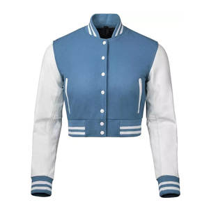 Haute qualité personnalisé recadrée Letterman veste femmes manches en cuir Pure laine corps Baseball veste - Product Image 3