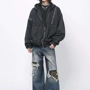 เสื้อฮู้ดผ้าเกล็ดปลาแบบมีซิปสำหรับผู้ชายและผู้หญิงเสื้อมีฮู้ดผ้าคอตตอนปักลายสไตล์ใหม่ดีไซน์100% - Product Image 5