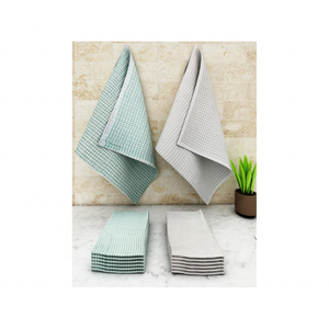 Toalla de cocina de gofres bordadas a rayas de algodón 100% superventas, de secado rápido, reutilizable para limpieza del hogar, opción de secado sostenible - Product Image 1