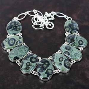 Superb Genuine 925 Sterling <b>Silver</b> Natural Kambaba Jasper Oval Cabochon Bezel Setting Chain Heavy Necklace For Women Jewelry - Product Image 4