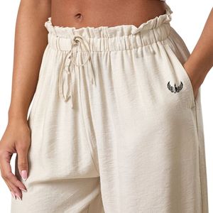 Pantalon large décontracté en tissu ivoire tissé avec cordon de serrage pour femme – Léger et moderne pour un style de vie actif - Product Image 5