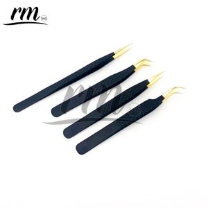 RMI Nueva Tendencia Mejor Producto Pinzas para Extensión de Pestañas Agarre de Diamante Punta Dorada y Pinzas para Pestañas con Recubrimiento de Polvo Negro - Product Image 6