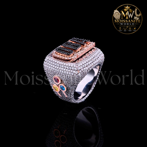 Bague de championnat pour homme en or rose Moissanite World, sertie de diamants noirs certifiés de luxe à griffes, avec lettre USA - Product Image 3