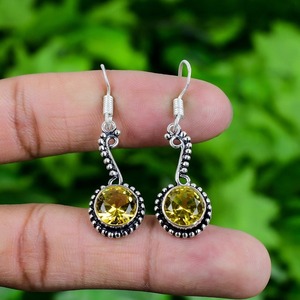 925 estampillé argent meilleure qualité filles boucles d'oreilles pendantes 925 solide en argent Sterling à la main pierres précieuses Citrine Spinner boucles d'oreilles - Product Image 3