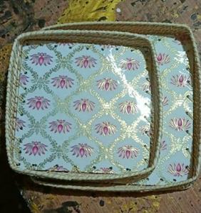 Bandejas decorativas antiguas para mesa de comedor del hogar 100% bandeja impresa de yute Natural ecológica bandeja de madera Venta al por mayor caliente bandeja de servicio - Product Image 6