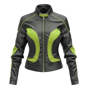 Veste de moto d'hiver à col montant en peau de mouton souple marron vert marine pour femme avec protections CE Armures respirant coupe-vent - Product Image 1