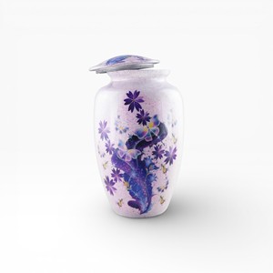 Soft Lavender Floral Cremation Urn with Artistic Flower Pattern Gentle Pastel Finish and Secure <b>Memorial</b> Lid - Product Image 1