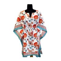 Caftán de Algodón Cambray de Tallas Grandes para Mujer, Estampado a Bloques Indio, Vestido Casual Elegante, Recto, Corto, Suave, Transpirable y Natural