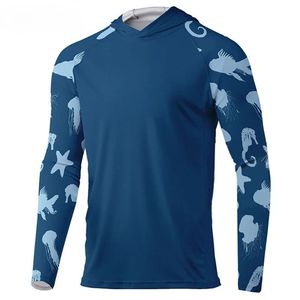 Chemises à manches longues à capuche avec design personnalisé Chemise de pêche à capuche à séchage rapide Chemise de pêche en polyester spandex par sublimation pour hommes - Product Image 4