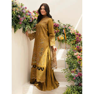 Ensemble 3 pièces MAHNUR : Chemise brodée Laserwork, Dupatta imprimé en mousseline et Pantalon pour Printemps/Été - BIC-4706 - Product Image 6