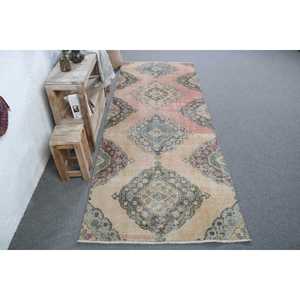 3.3x8.8 ft Turkish Rug, Vintage <b>Runner</b> Rug, Brown <b>Green</b> Animal Print Rug - Product Image 1