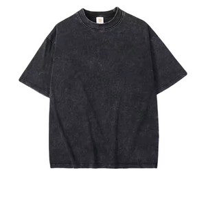 Acide lavé couleurs unies à manches courtes hommes lettrage tricoté T-Shirt 100% coton respirant Anti-rides séchage rapide de haute qualité - Product Image 5