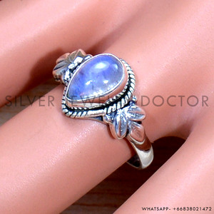 แหวนเงินสเตอร์ลิงสีรุ้งประดับหินมูนสโตนเป็น925แหวนแต่งงานแบบโบฮีเมียนเครื่องประดับแบบมินิมอลทำมือ - Product Image 2