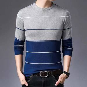 Nueva moda 100% algodón hombres pulóver rayas Slim Fit lana Otoño Invierno estilo High Street Basics ropa de Hombre Sudaderas - Product Image 3