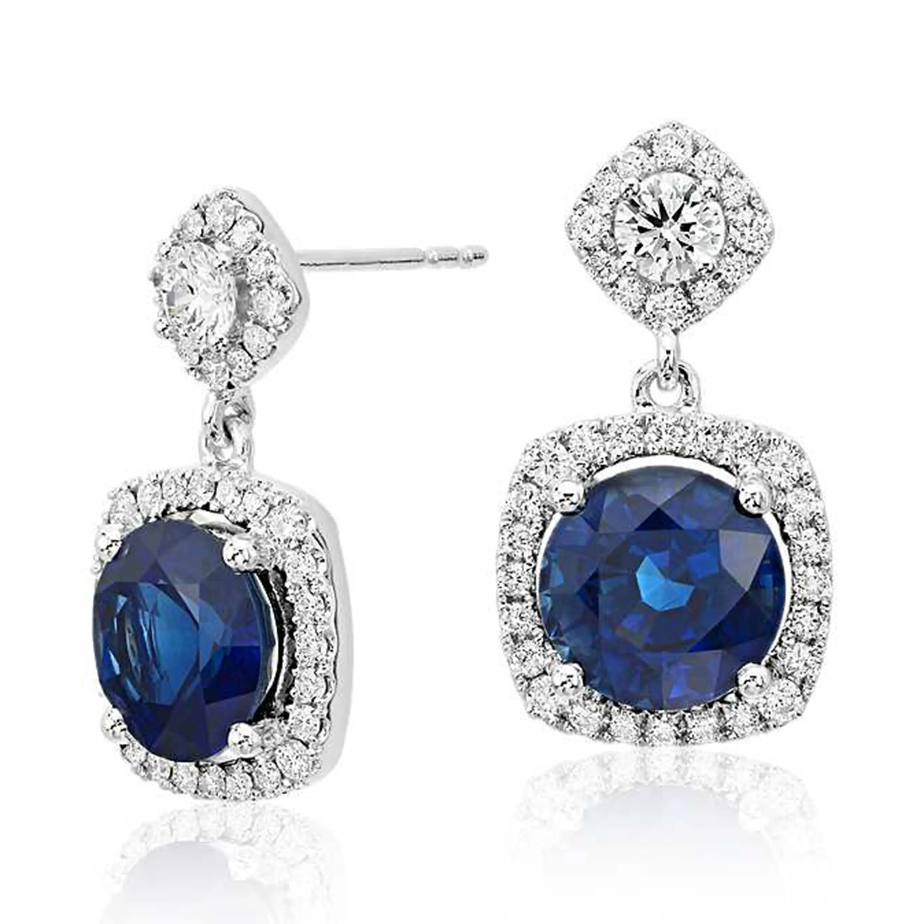 Tinh tế vượt ra ngoài so sánh phòng thí nghiệm hình bầu dục tạo ra Bông tai sapphire Stud xỏ Bông tai với đệm cắt CZ trong 18K trắng mạ vàng